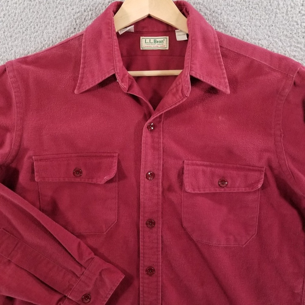 Vtg LL Bean Shirt Mens Large Red Chamois Cloth Workwear Flannel Outdoor Heritage